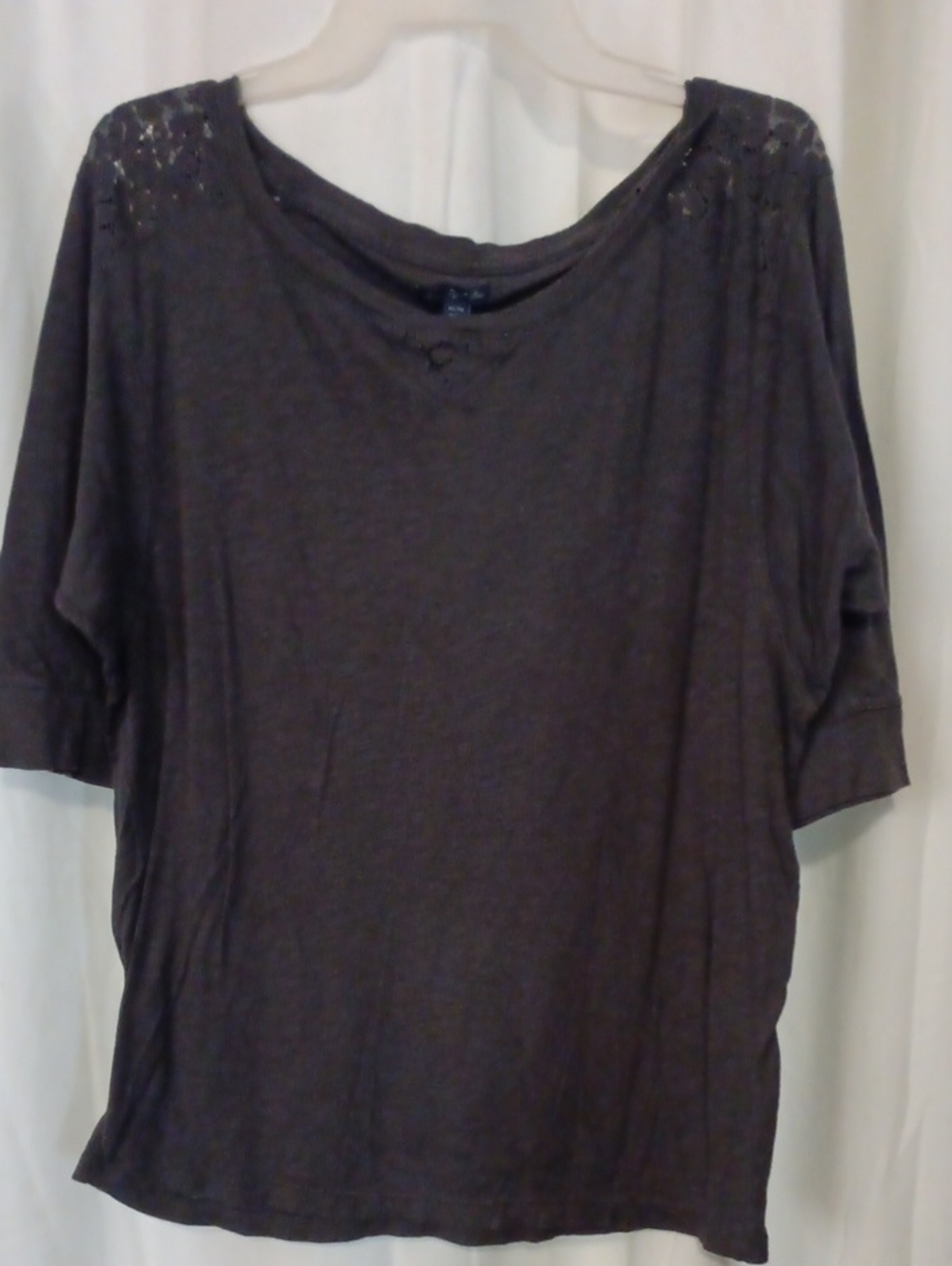American Eagle Outfitters Black Short Sleeve Scoop Neck Tee with Lace Shoulders